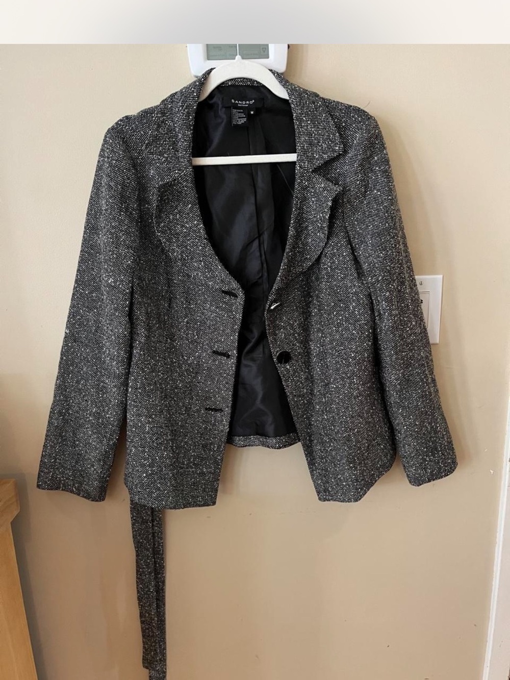 Sandro Charcoal Tweed Blazer Jacket